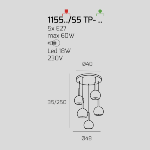 Lampadario a sospensione Future 5 luci - Toplight