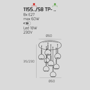 Lampadario a sospensione Future 8 luci - Toplight