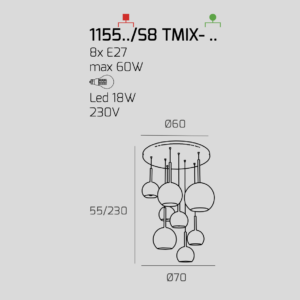 Lampadario a sospensione Future 8 luci - Toplight