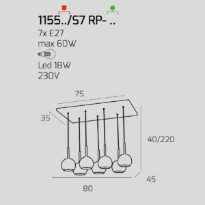 Lampadario a sospensione Future 7 luci - Toplight