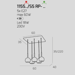 Lampadario a sospensione Future 5 luci - Toplight