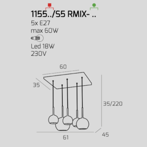 Lampadario a sospensione Future 5 luci - Toplight