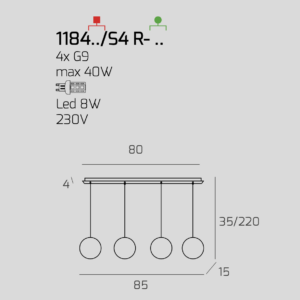 Lampadario a sospensione Eclipse 4 luci - Toplight